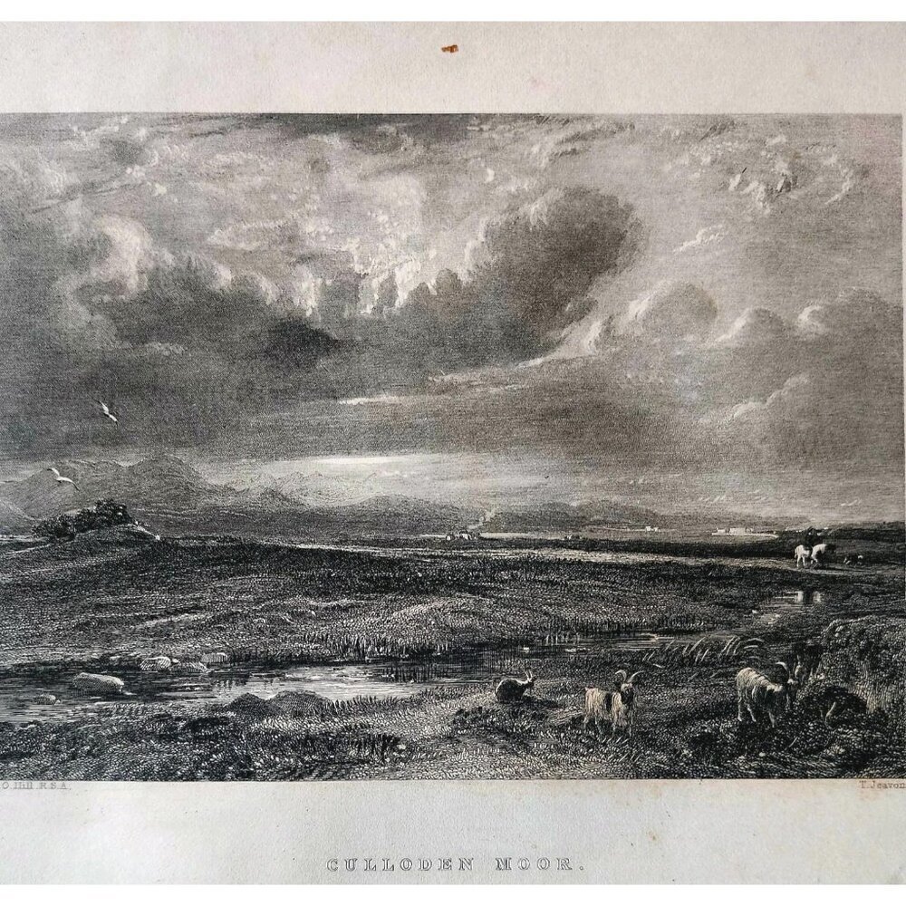 1844 Culloden Moor Landscape Engraving Victorian Scottish Goats Scotland DWSS18